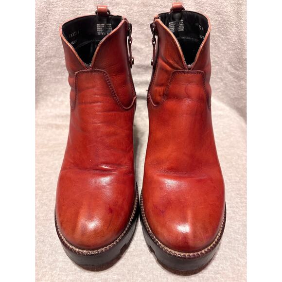 Carlo Rossetti Size 7.5 Burgundy Leather Chunky Heel Platform Booties Side Zip - Picture 6 of 14